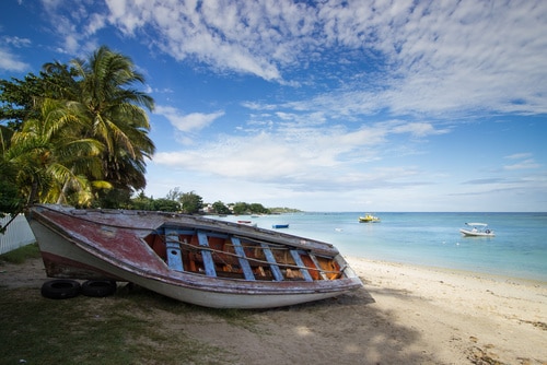 a boat on the beach at Maurice