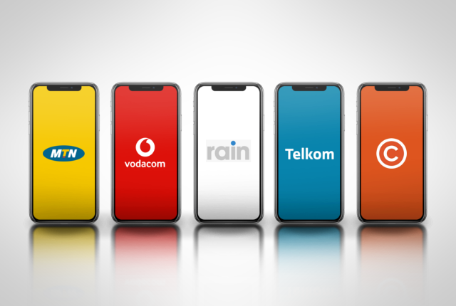 several smartphones displaying telcos operators