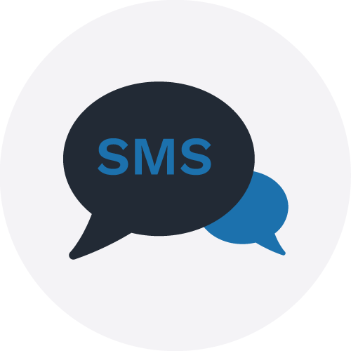SMS icon on grey circle