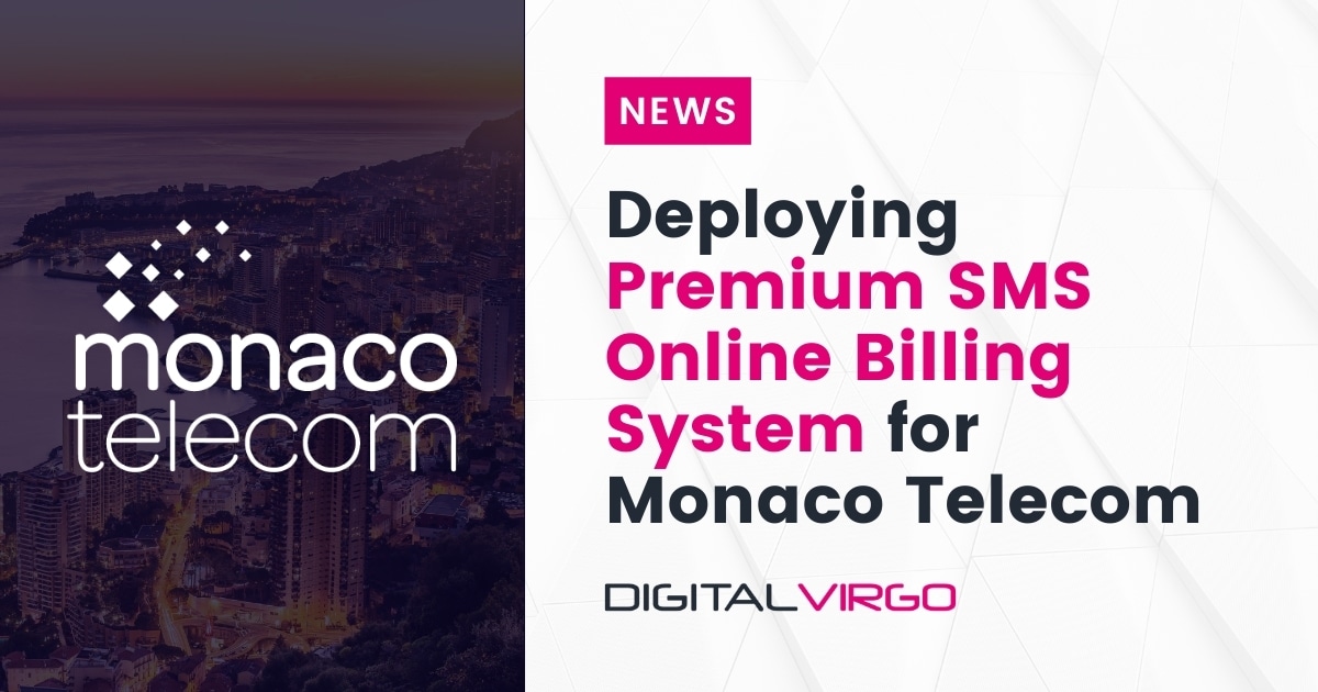 Digital Virgo poster about deploying premium SMS online billing system for Monaco Telecom