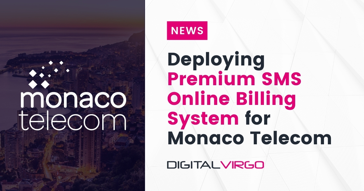 Digital Virgo poster about deploying premium SMS online billing system for Monaco Telecom