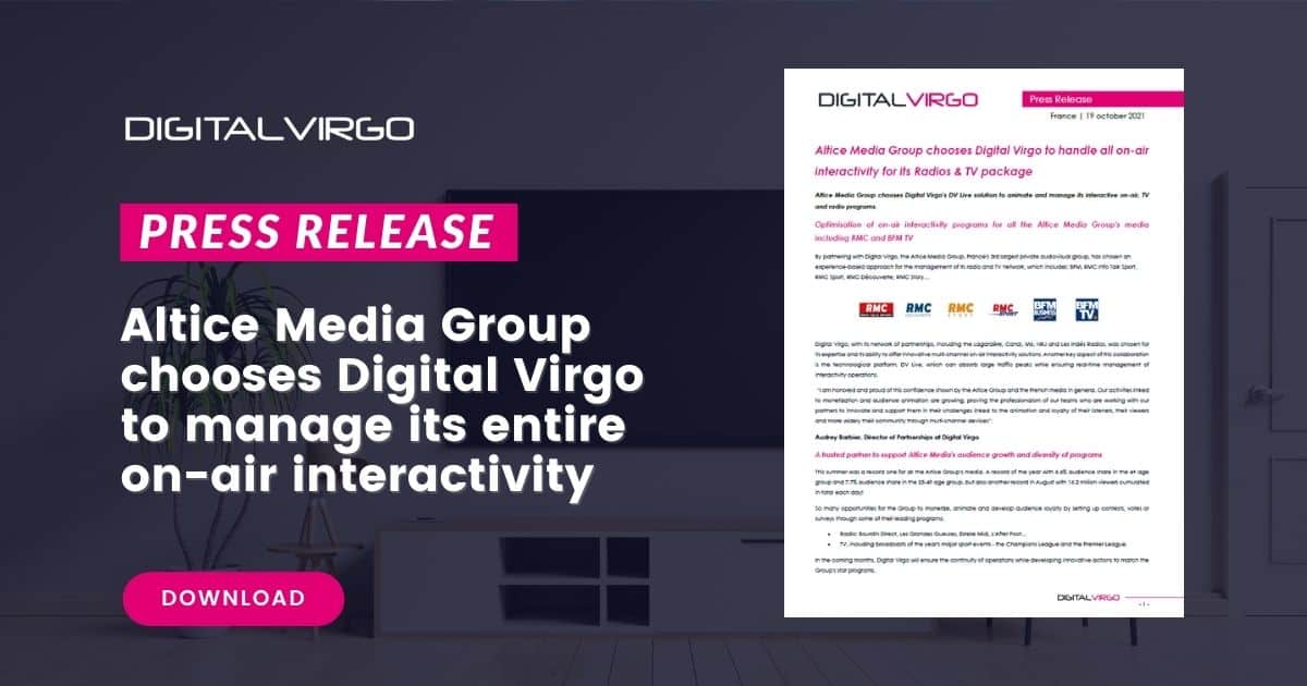 Poster about Alting Media Group choosing Digital Virgo to manage its entire on air interactivity