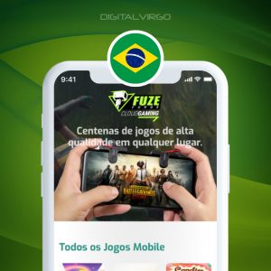 Mobile screen with Fuze Forge Cloud home page and Brazil flag in the background