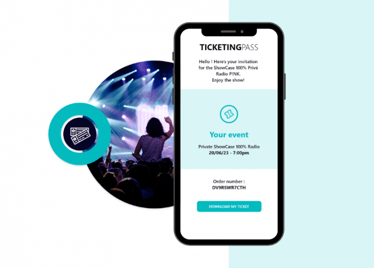 Screen of a phones with an online ticket for an event