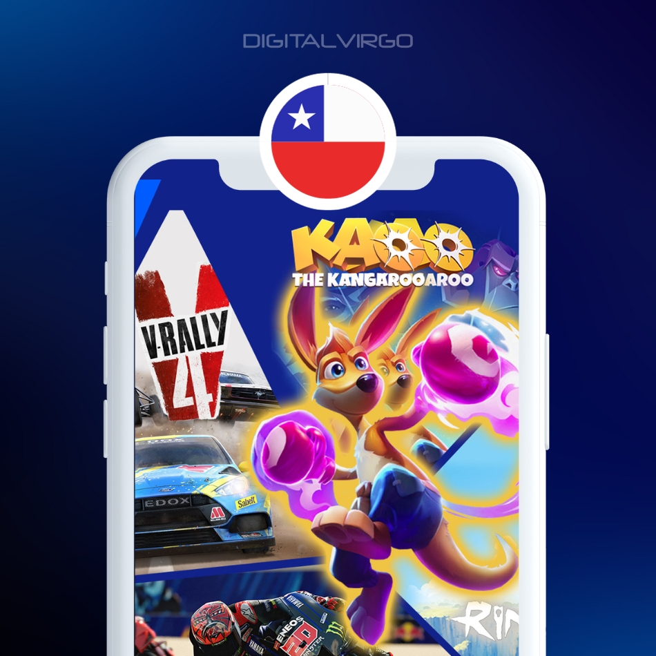 Mobile phone with videogames mock up in the screen and Chilean flag