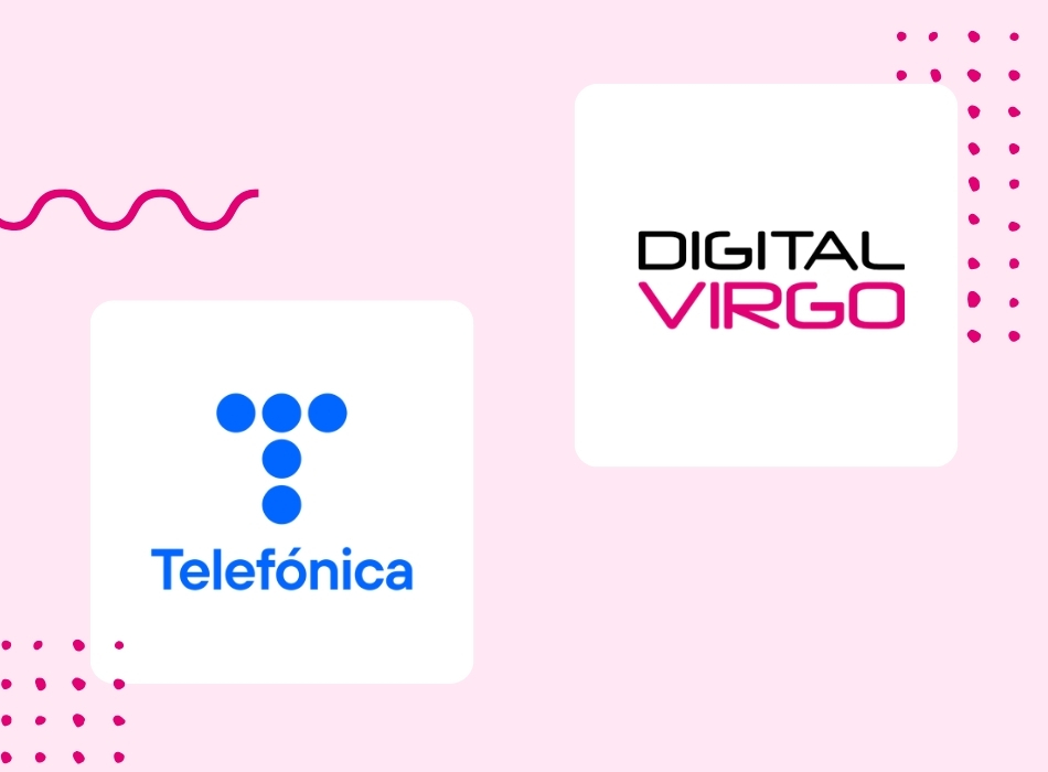 Digital Virgo logo and Telefonica logo with pink background to announce Open Gateway partnership