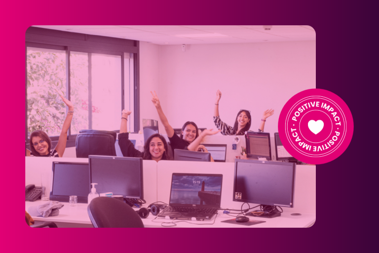 Office picture with Positive Impact logo