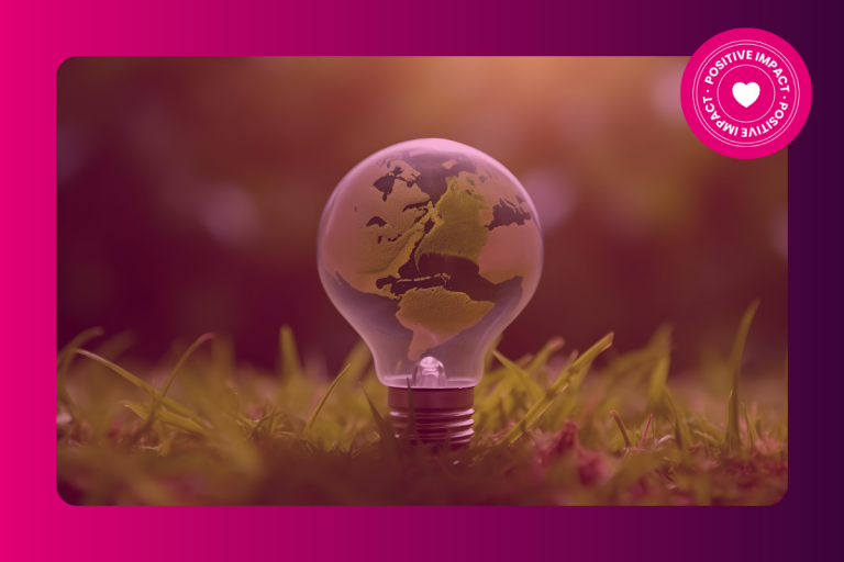 Sustainability represented with green background and Positive Impact colours.