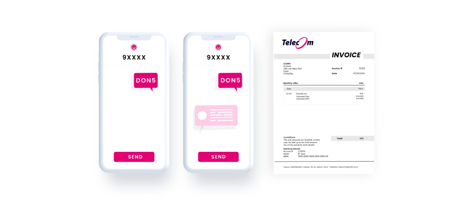 Pantallas del flow de donaciones SMS