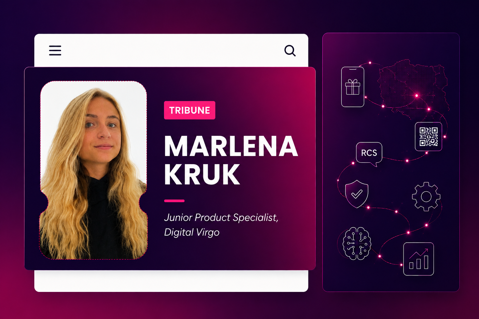 Digital Virgo visual introducing Marlena Kruk’s expert article on how AI, automation, RCS, gamification and data analytics create seamless participant journeys and improve promotional lottery performance.
